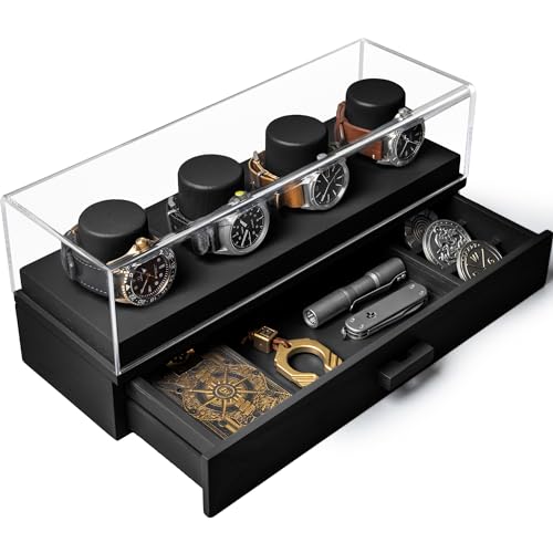 Elevate Your Watch Collection with The Watch Deck – Premium Watch Display Case for 4 Watches – Unique Christmas Gift for Men – Wooden Mens Watch Box & Watch Case – Lifetime Assurance Included