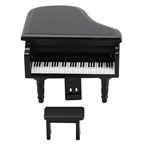 Dollhouse Grand Piano,1:12 Miniature Simulation Grand Piano with Stool Furniture Crafts Ornaments for Doll House Decoration Accessories(Black)