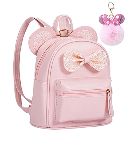 Sunwel Fashion Cutest Toddler Sequin Bow Mouse Ears Bag Mini Traveling Shoulder Backpack for Teen Little Girl with Pom Pom(pink)