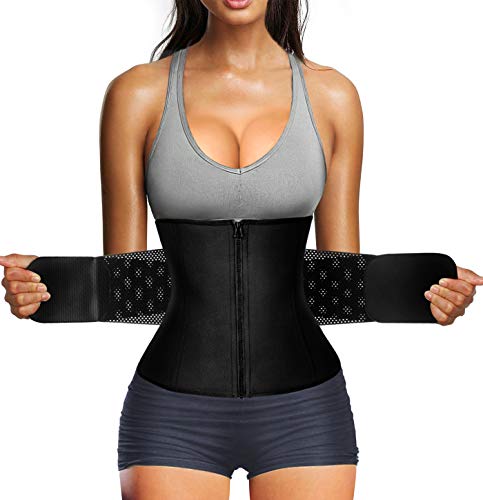 Nebility Women Waist Trainer Belt Tummy Control Waist Cincher Sport Waist Trimmer Sauna Sweat Workout Girdle Slim Belly Band(L,Black)