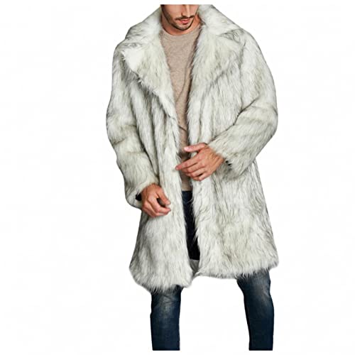 melupa Men's Luxurious Faux Fur Coat Fluffy White Jacket Hip Hop Thick Winter Warm Furry Long Overwear Outwear Parka