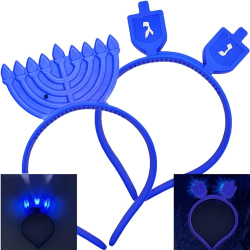 Hanukkah Headband - Light Up Flashing Menorah & Dreidel - Glow in The Dark Hanukkah Decoration - Great for Hanukkah Party (Single, Dreidel & Menorah Variety Pack)