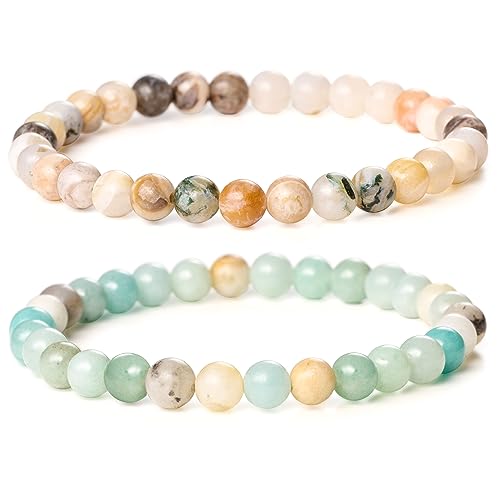 Bivei 6mm Beaded Bracelets Natural Reiki Semi Precious Crystals Healing Gem Stone Handmade Round Beads Stretch Bracelet(Amazonite)