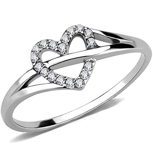 Jude Jewelers Stainless Steel Heart Shaped Wedding Engagement Anniversary Propose Ring (Silver, 9)