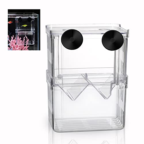 Boxtech Aquarium Fish Tank Hatchery Incubator Breeding Box, Acrylic White Breeder Isolation Divider Hatching Boxes Accessory Small Baby Fishes Shrimp Clownfish Guppy