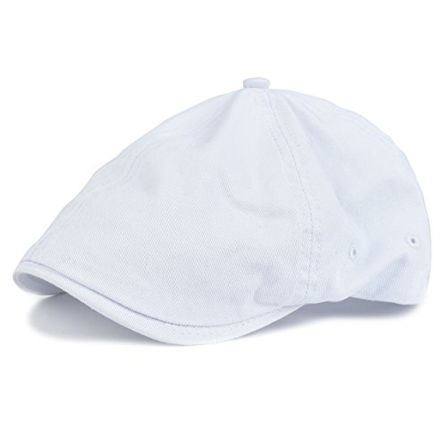 VOBOOM Cotton Washing Flat Cap Cabbie Hat Gatsby Ivy Irish Hunting Newsboy (White)