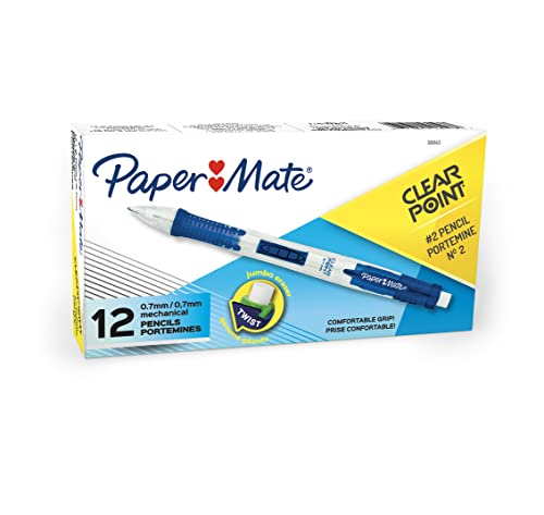 Paper Mate Clearpoint Mechanical Pencils 0.7mm, HB #2 Pencil Set, Art Supplies, Teacher Supplies, Sketching Pencils, Drafting Pencils, College School Supplies, Blue Barrels, 12 Count