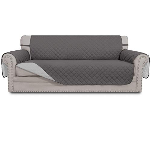Easy-Going Reversible Oversized Couch Cover for 3 Cushion Sofa Dogs Water Resistant Furniture Protector with Foam Sticks Pet (Oversized Sofa, Gray/Light Gray)