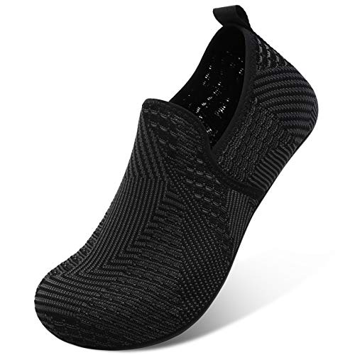 Scurtain Unisex Men Women Slippers Breathable Knitted Mesh Sock-like Slipper with Non-slip Rubber Sole for Women Men Tennis Shoes House Socks Men Women Socks with Soles Black Stripe 12-13