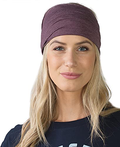 Soul Flower Women's Boho Headband, Raw Edges, Organic Cotton Stretchy Bandeau Accessory, Made in the USA (Plum)