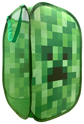 Jay Franco Minecraft Creeper Pop Up Hamper - Mesh Laundry Basket/Bag with Durable Handles, 22' x 14'