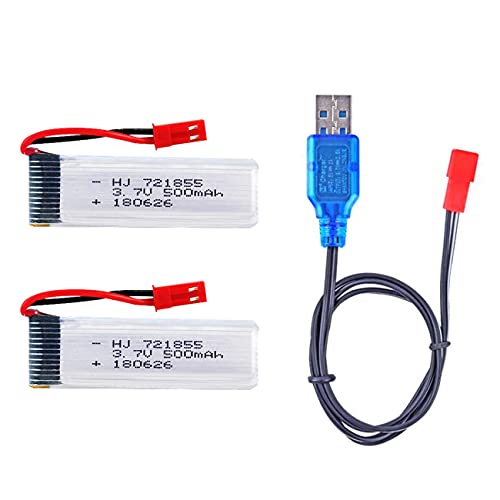 2 Pcs 3.7V 500mAh 20C 721855 Rechargeable jst Plug Lipo Battery with USB Charger for UDI U818A U817A U817 U818A-1RC Quadcopter Drone Spare Parts