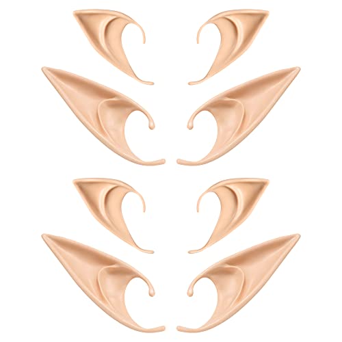 FRESHME 4 Pairs Elf Ears - Fairy Pixie Elf Ears Medium and Long Style Cosplay Soft Pointed Ears Tips Anime Party Costume Makeup for Masquerade Halloween Elven Vampire Fairy Ears
