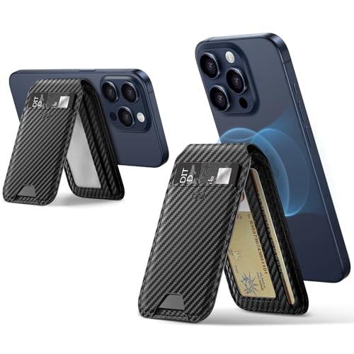 ESR Magnetic Wallet (HaloLock), Compatible with MagSafe Wallet, Phone Wallet with Adjustable Stand for iPhone 15/14/13/12, Not for iPhone 13/12 Mini, 3 Card Holder, Vegan Leather, Black Carbon Fiber