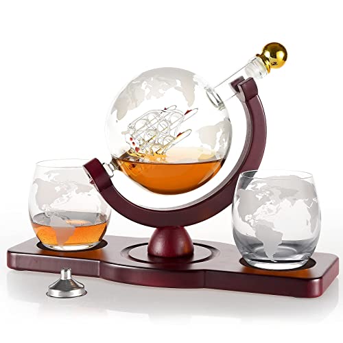 Gifts for Men Dad Husband from Daughter Son Wife Christmas, Anniversary Birthday Gift for Him, Globe Decanter Set with 2 Glasses, Bourbon Cool Stuff