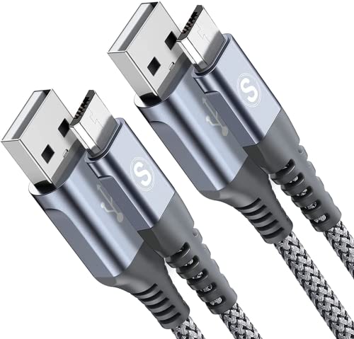 sweguard Micro USB Cable 6.6ft 2-Pack Android Nylon Braided Charger Cord for Samsung Galaxy S7 Edge S6 S2 J7 J5 J3 J3V J2,LG K10 V10,Moto E6 5 4,Kindle,Fire Tablet,PS4-Grey