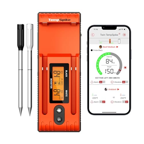 ThermoPro Twin TempSpike Wireless Meat Thermometer with 2 Meat Probes, 500FT Bluetooth Meat Thermometer with LCD-Enhanced Booster for Turkey Beef Rotisserie BBQ Grill Oven Smoker Thermometer