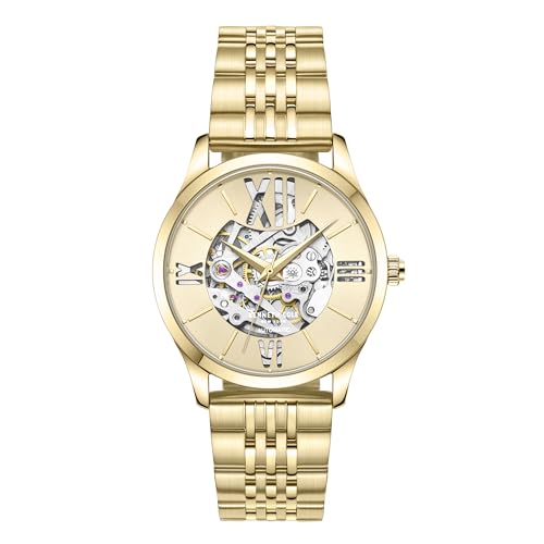 Kenneth Cole New York Women's Automatic Wristwatch | Gold Stainless Steel Bracelet | Champagne Sunray Skeleton Dial | Self-Winding Ladies Water Resistant Watch | Roman Numerals