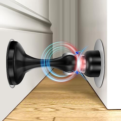 Crosize Magnetic Door Stoppers 2 Pack, Stainless Steel Door Stops for Wall and Floor Mounting, Door Holder Keep Door Open, No Drilling Door Stop with 3D Adhesive Tapes, Black