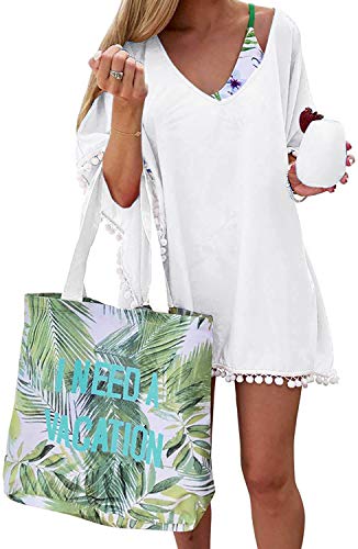 Chalier Bathing Suit Coverups for Women Chiffon Swimwear Bikini Swimsuit Beach Cover Ups,White