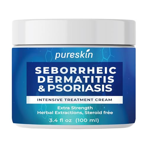 PURESKIN Seborrheic Dermatitis Cream Ketoconazole: Psoriasis Eczema Treatment for Skin Scalp - Natural Relief for Flaking Irritated Skin 3.4 Oz