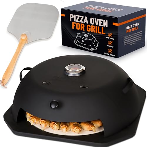 HeatGuard Pro Geras Pizza Oven for Grill - Grill Top Pizza Maker For Outside - 15' Pizza Stone, Pizza Peel Kit - Outdoor Portable Backyard BBQ Pizzas Maker Charcoal Grill, Pellet, Propane Gas Wood