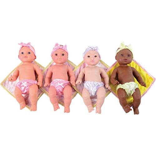 Constructive Playthings Tender Touch Baby Dolls, Set of Multicultural Dolls with Blankies, Dolls for Preschool and Daycares, Set of 4 Dolls for Girls and Boys, Multi-Color Diverse Dolls