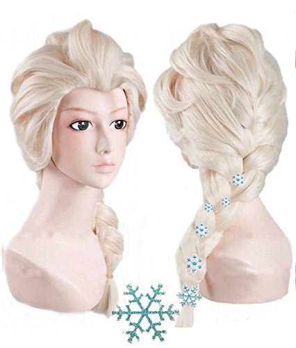 Anogol Wig Cap+6 Hairpins Princess Wig Braided Women Blonde Cosplay Wig Long Blonde Princess Braided Wig Blonde Braid Long White Blonde Cosplay Wig Synthetic Pigtail Hair for Party Halloween