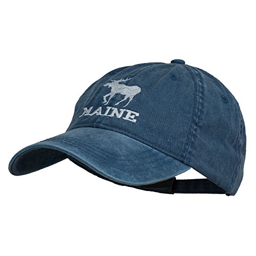 e4Hats.com Maine State Moose Embroidered Washed Dyed Cap - Navy OSFM