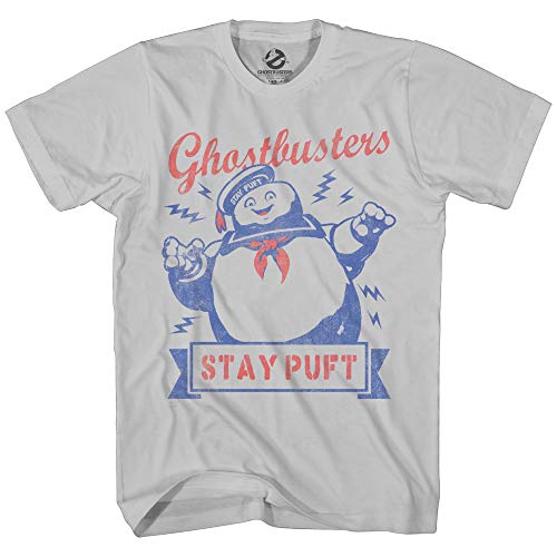 Ghostbusters Mens Stay Puft Shirt Stay Puft Logo Tee Shirt Graphic T-Shirt (Silver, Large)