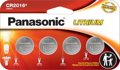 Panasonic CR2016 3.0 Volt Long Lasting Lithium Coin Cell Batteries in Child Resistant, Standards Based Packaging, 4 Pack