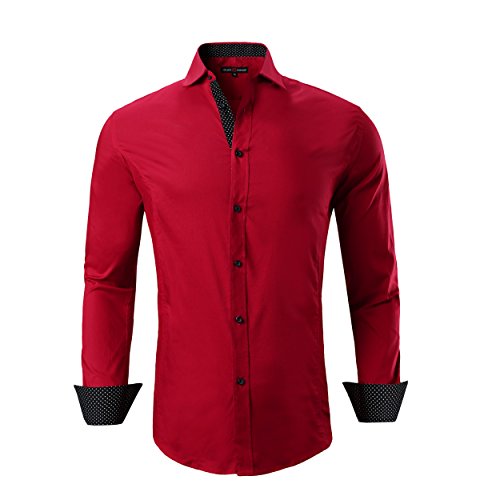 Alex Vando Mens Dress Shirts Regular Fit Long Sleeve Stretch Business Dress Shirts for Men,Red,Medium