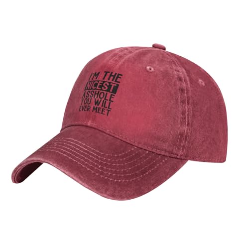 YVNUM I'm The Nicest Asshole You Will Ever Meet Women's Baseball Hat Low Profile Washed Denim Trucker Hat Adjustable,Red