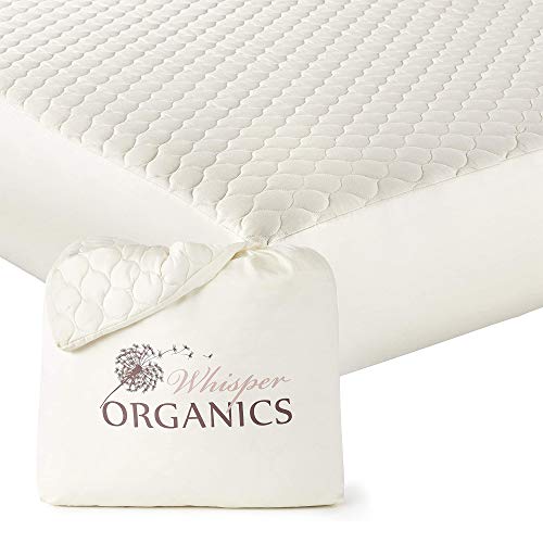 Whisper Organics, 100% Organic Cotton Mattress Protector - Breathable Cooling Quilted Fitted Mattress Pad Cover, Fair Trade, GOTS Certified - Ivory Color, 17' Deep Pocket (King Bed Size)
