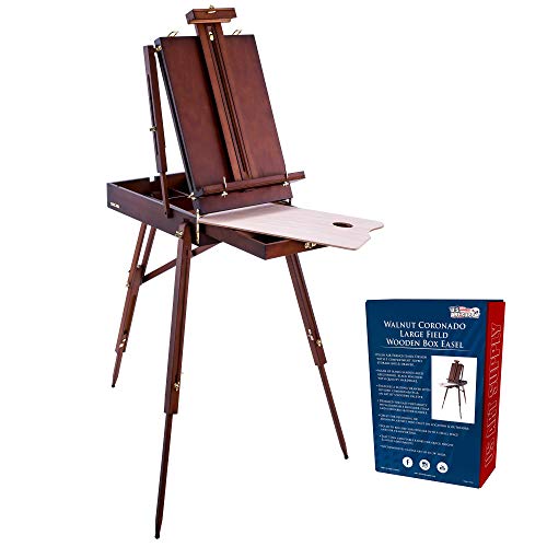 U.S. Art Supply Coronado Walnut Easel, Large Adjustable Wooden French Style Field and Studio Sketchbox Tripod Easel with Drawer, Artist Wood Palette, Premium Beechwood, Painting, Sketching Stand