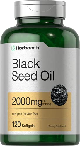 Horbäach Black Seed Oil Softgel Capsules | 2000mg | 120 Count | Cold Pressed Nigella Sativa Pills | Non-GMO, Gluten Free Supplement