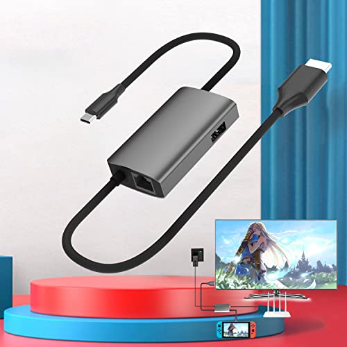 Mini Switch Dock for Nintendo with Internet LAN Adapter, Portable TV Docking Station Replacement for Nintendo Switch Dock with 1000Mbps Gigabit Ethernet, USB Port, Suitable for Travel Party