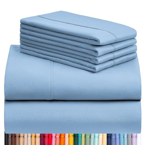 LuxClub 6 PC Full Sheet Set, Breathable Luxury Bed Sheets, Deep Pockets 18' Eco Friendly Wrinkle Free Cooling Bed Sheets Machine Washable Hotel Bedding Silky Soft - Sky Full