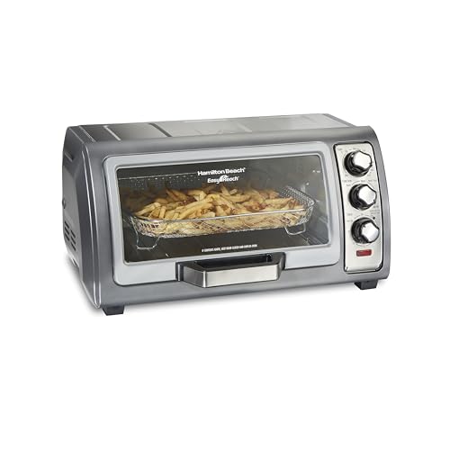 Hamilton Beach Toaster Oven Air Fryer Combo with Large Capacity, Fits 6 Slices or 12” Pizza, 4 Cooking Functions for Convection, Bake, Broil, Roll-Top Door, Easy Reach Sure-Crisp, Stainless Steel