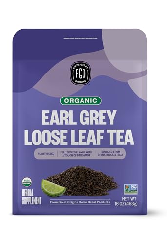 FGO Organic Earl Grey Loose Leaf Tea, Resealable Kraft Bag, 16oz, Packaging May Vary (Pack of 1)