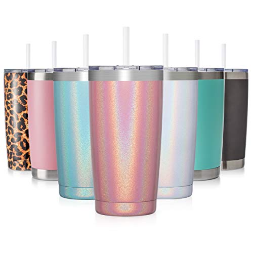 CIVAGO 20oz Insulated Stainless Steel Tumbler, Coffee Tumbler with Lid and Straw, Double Wall Vacuum Leak-proof Travel Coffee Mug, Powder Coated Tumbler Cup(Pink Shimmer,1)
