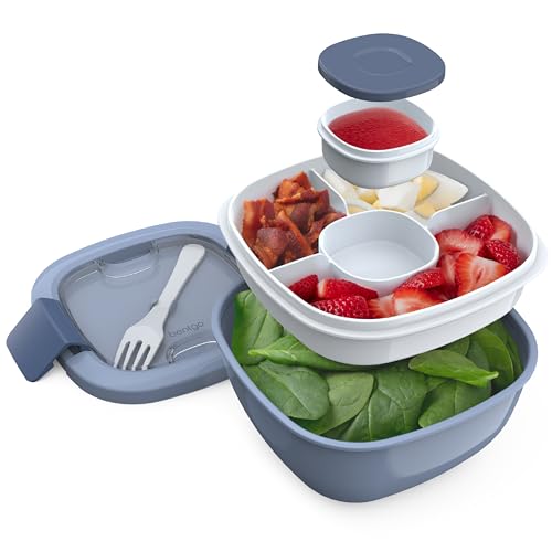 Bentgo All-in-One Salad Container - Large Salad Bowl, Bento Box Tray, Leak-Proof Sauce Container, Airtight Lid, & Fork for Healthy Adult Lunches; BPA-Free & Dishwasher/Microwave Safe (Slate)