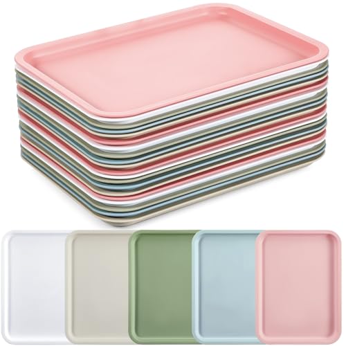 Uiifan 20 Pcs Plastic Fast Food Serving Tray Bulk 5 Colors Cafeteria Food Trays Rectangular Serving Trays for Kitchen Hotel, School Lunch Restaurant Lunch Meal Trays for Party School Kitchen(Large)
