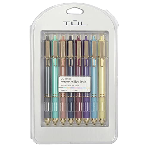 TUL GL Series Retractable Gel Pens, Medium Point, 0.8 mm, Assorted Barrel Colors, Assorted Metallic Inks, Pack Of 8 Pens