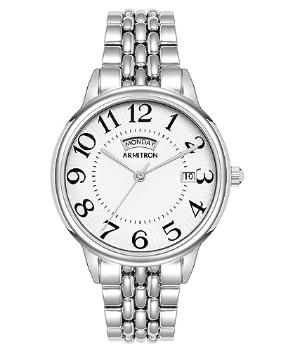 Armitron Women's Easy to Read Dial Day/Date Function Silver-Tone Bracelet Watch, 75/5908WTSV