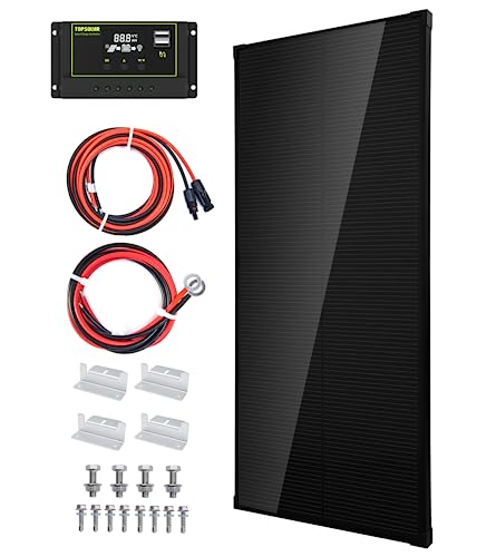 Topsolar Solar Panel Kit 100 Watt 12 Volt Monocrystalline Off Grid System for Homes RV Boat + 30A 12V/24V Solar Charge Controller +Solar Cables + Z-Brackets for Mounting