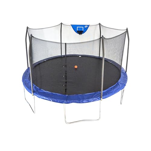 SKYWALKER TRAMPOLINES Jump N' Dunk 8 FT, 12 FT, 15 FT, Round Outdoor Trampoline for Kids with Enclosure Net, Basketball Hoop, ASTM Approval, 800 LBS Weight Capacity