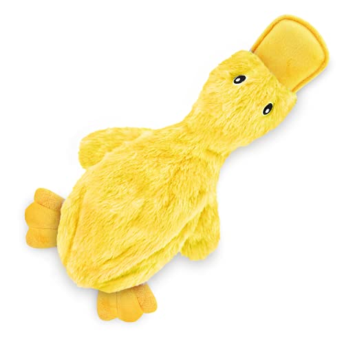 Best Pet Supplies Crinkle Dog Toy for Small, Medium, and Large Breeds, Cute No Stuffing Duck with Soft Squeaker, Fun for Indoor Puppies and Senior Pups, Plush No Mess Chew and Play, Large, Yellow