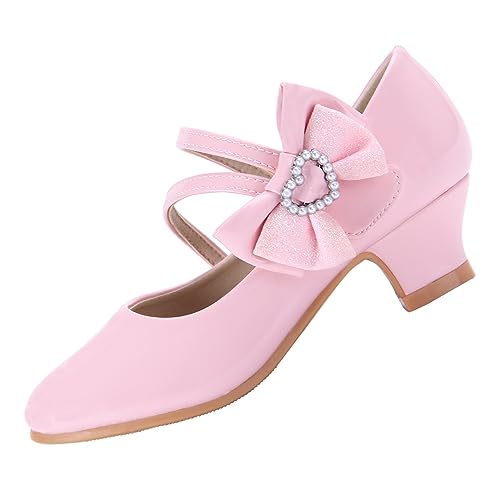 EIGHT KM Girls High Heel Dress Shoes Mary Jane Princess Wedding Party Pump Shoes EKM7035 Patent Leather Heart Pearl Bow Pink US Little Kid Size 12