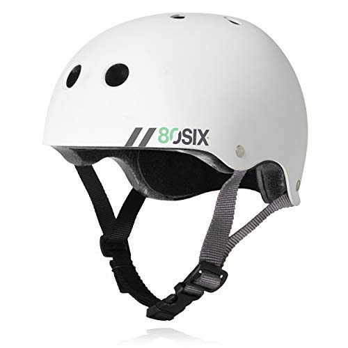 80Six Dual Certified Kids Bike, Scooter, and Skateboard Helmet, White Matte, Medium / Large - Ages 14+